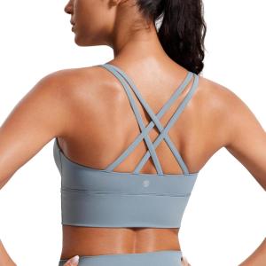 imageCRZ YOGA Naked Feeling Strappy Longline Sports Bras for Women  Medium Impact Criss Cross Yoga Padded Workout Crop TopBelgian Blue