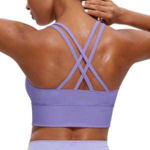 imageCRZ YOGA Naked Feeling Strappy Longline Sports Bras for Women  Medium Impact Criss Cross Yoga Padded Workout Crop TopDark Lavender Purple