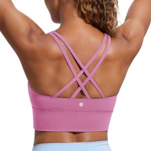 imageCRZ YOGA Naked Feeling Strappy Longline Sports Bras for Women  Medium Impact Criss Cross Yoga Padded Workout Crop TopVelvet Dust