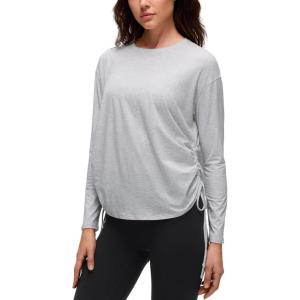 imageCRZ YOGA Pima Cotton Side Ruched Shirts for Women  Casual Workout Yoga Long Sleeve Tops Loose Crewneck Soft Comfort TShirtsLight Grey Heather