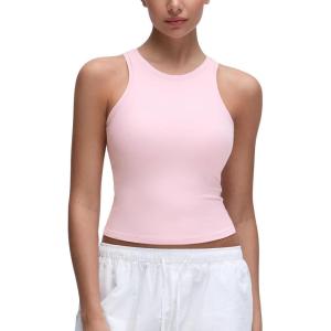 imageCRZ YOGA Softembrace High Neck Tank Tops for Women  Casual Going Out Soft Double Lined Basic Summer Sleeveless ShirtsStrawberry Pink