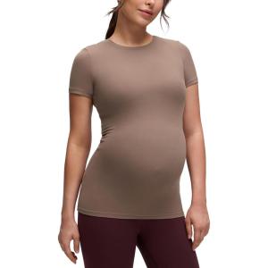 imageCRZ YOGA Softembrace Maternity Crewneck Short Sleeve Shirts  Soft Casual Pregnancy Tops Going Out Basic TShirts for WomenBrown Purple