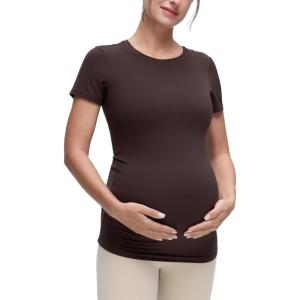 imageCRZ YOGA Softembrace Maternity Crewneck Short Sleeve Shirts  Soft Casual Pregnancy Tops Going Out Basic TShirts for WomenHot Fudge Brown