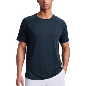 imageCRZ YOGA Texture Workout Shirts for Men  Lightweight Crewneck Running Athletic TShirts Short Sleeve Gym TopsTrue Navy