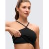 imageCRZ YOGA Butterluxe Cross Neck Crop Tank Tops for Women  Spaghetti Straps Square Back Padded Yoga Sports BrasBlack