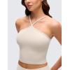 imageCRZ YOGA Butterluxe Cross Neck Crop Tank Tops for Women  Spaghetti Straps Square Back Padded Yoga Sports BrasMojave Tan