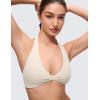 imageCRZ YOGA Butterluxe Double Lined Twist Halter Sports Bras for Women  Deep V Neck Crop Top Casual Open Back Non PaddedMojave Tan