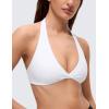 imageCRZ YOGA Butterluxe Double Lined Twist Halter Sports Bras for Women  Deep V Neck Crop Top Casual Open Back Non PaddedWhite