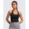 imageCRZ YOGA Butterluxe Halter Crop Tank Tops for Women  Open Back Padded Longline Sports Bras Workout GymBlack