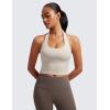 imageCRZ YOGA Butterluxe Halter Crop Tank Tops for Women  Open Back Padded Longline Sports Bras Workout GymMojave Tan