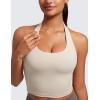 imageCRZ YOGA Butterluxe Halter Crop Tank Tops for Women  Open Back Padded Longline Sports Bras Workout GymMojave Tan