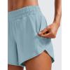 imageCRZ YOGA Dolphin Athletic Shorts for Women 5  High Waisted Quick Dry for Running Workout Gym Track with Zip PocketLight Grayish Blue