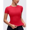 imageCRZ YOGA Softembrace High Neck Tops for Women  Soft Casual Going Out Shirts Crewneck Tight Basic Short Sleeve TShirtAurora Red