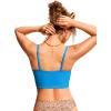 imageCRZ YOGA V Shaped Longline Bikini Tops for Women  Padded Cropped Adjustable Spaghetti Straps Swimsuit Athletic Bathing SuitMadagascar Blue