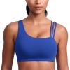 imageCRZ YOGA Butterlift Asymmetric Straps Sports Bras for Women  Padded Wireless Pilates Workout Gym Crop TopWaves Blue