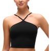 imageCRZ YOGA Butterluxe Cross Neck Crop Tank Tops for Women  Spaghetti Straps Square Back Padded Yoga Sports BrasBlack
