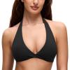 imageCRZ YOGA Butterluxe Double Lined Twist Halter Sports Bras for Women  Deep V Neck Crop Top Casual Open Back Non PaddedBlack