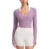 imageCRZ YOGA Cloudweight Wrap Shirts for Women  Workout Yoga Pilates Casual Long Sleeve Tops Cross V Neck Tie Soft TeesLight Lavender