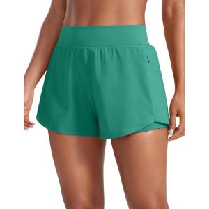 imageCRZ YOGA 2 in 1 Double Layer Running Shorts for Women 3  High Waisted for Athletic Tennis Workout with Zip PocketsCascadia Green