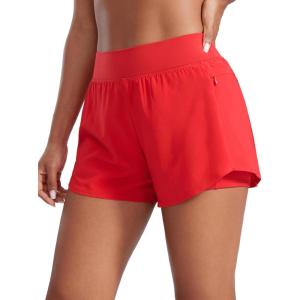 imageCRZ YOGA 2 in 1 Double Layer Running Shorts for Women 3  High Waisted for Athletic Tennis Workout with Zip PocketsDeep Red
