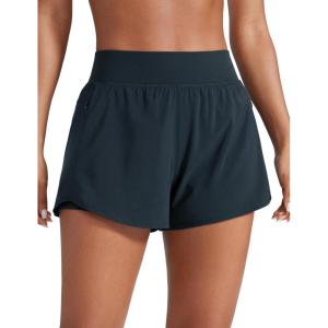 imageCRZ YOGA 2 in 1 Double Layer Running Shorts for Women 3  High Waisted for Athletic Tennis Workout with Zip PocketsTrue Navy