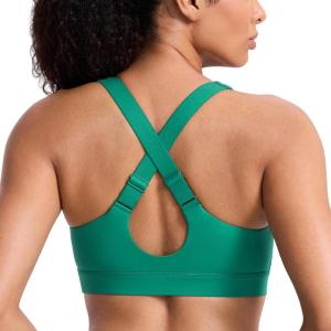 imageCRZ YOGA Butterbreeze Criss Cross Back Sports Bras for Women  V Neck Adjustable Straps Padded Workout Training Crop TopCascadia Green