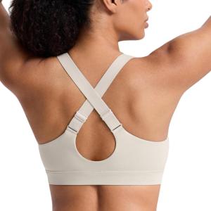 imageCRZ YOGA Butterbreeze Criss Cross Back Sports Bras for Women  V Neck Adjustable Straps Padded Workout Training Crop TopMojave Tan