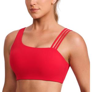 imageCRZ YOGA Butterlift Asymmetric Straps Sports Bras for Women  Padded Wireless Pilates Workout Gym Crop TopAurora Red