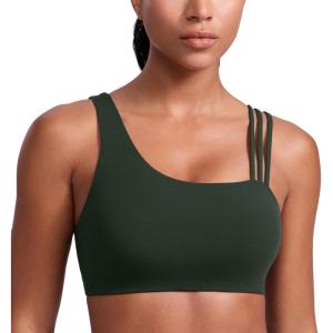 imageCRZ YOGA Butterlift Asymmetric Straps Sports Bras for Women  Padded Wireless Pilates Workout Gym Crop TopLegend Green
