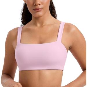 imageCRZ YOGA Butterlift Minimal Square Sports Bras for Women  Padded Supportive Wide Straps Yoga Workout TopMilk Pink