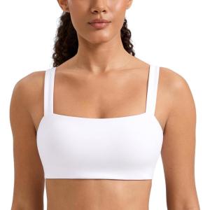 imageCRZ YOGA Butterlift Minimal Square Sports Bras for Women  Padded Supportive Wide Straps Yoga Workout TopWhite