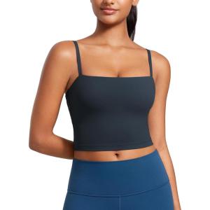 imageCRZ YOGA Butterluxe Cami Crop Tank Tops for Women  Square Neck Adjustable Padded Longline Sports Bras Workout CamisoleTrue Navy