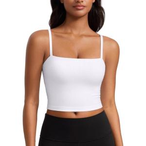 imageCRZ YOGA Butterluxe Cami Crop Tank Tops for Women  Square Neck Adjustable Padded Longline Sports Bras Workout CamisoleWhite