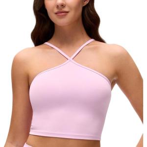 imageCRZ YOGA Butterluxe Cross Neck Crop Tank Tops for Women  Spaghetti Straps Square Back Padded Yoga Sports BrasVita Pink