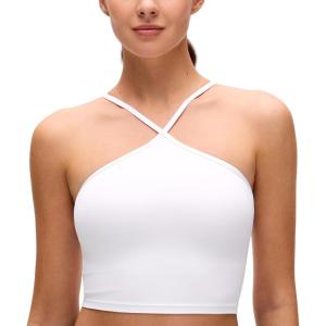 imageCRZ YOGA Butterluxe Cross Neck Crop Tank Tops for Women  Spaghetti Straps Square Back Padded Yoga Sports BrasWhite