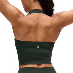 imageCRZ YOGA Butterluxe Halter Crop Tank Tops for Women  Open Back Padded Longline Sports Bras Workout GymLegend Green