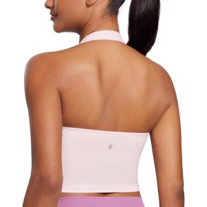 imageCRZ YOGA Butterluxe Halter Crop Tank Tops for Women  Open Back Padded Longline Sports Bras Workout GymStrawberry Pink