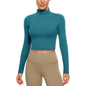 imageCRZ YOGA Butterluxe Mock Neck Long Sleeve Shirts for Women  Workout Casual Tops Turtleneck Crop Slim Fall Base LayerBorealis Green