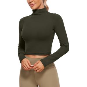 imageCRZ YOGA Butterluxe Mock Neck Long Sleeve Shirts for Women  Workout Casual Tops Turtleneck Crop Slim Fall Base LayerOlive Green