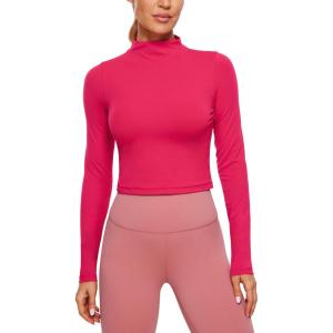 imageCRZ YOGA Butterluxe Mock Neck Long Sleeve Shirts for Women  Workout Casual Tops Turtleneck Crop Slim Fall Base LayerViva Magenta