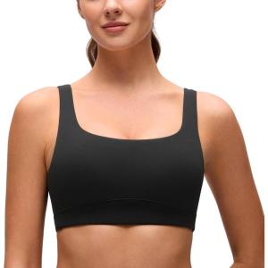 imageCRZ YOGA Butterluxe Scoop Neck Sports Bras for Women  U Back Padded Wide Strap Wireless Yoga TopBlack