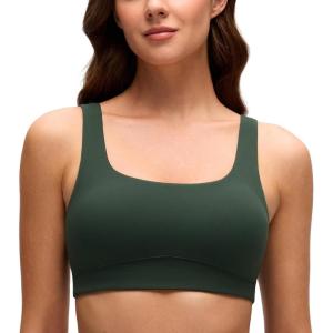 imageCRZ YOGA Butterluxe Scoop Neck Sports Bras for Women  U Back Padded Wide Strap Wireless Yoga TopLegend Green