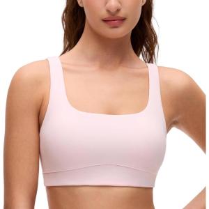 imageCRZ YOGA Butterluxe Scoop Neck Sports Bras for Women  U Back Padded Wide Strap Wireless Yoga TopStrawberry Pink