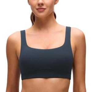 imageCRZ YOGA Butterluxe Scoop Neck Sports Bras for Women  U Back Padded Wide Strap Wireless Yoga TopTrue Navy