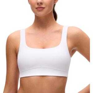 imageCRZ YOGA Butterluxe Scoop Neck Sports Bras for Women  U Back Padded Wide Strap Wireless Yoga TopWhite