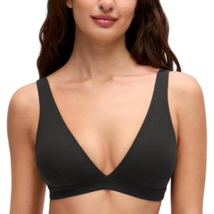 imageCRZ YOGA Butterluxe Soft Double Lined Deep V Neck Sports Bras for Women  Open Back Yoga Crop Top Casual Non PaddedBlack