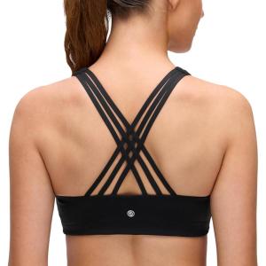 imageCRZ YOGA Butterluxe Strappy Sports Bras for Women  Padded V Neck Wireless Criss Cross Back Yoga TopBlack