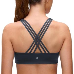 imageCRZ YOGA Butterluxe Strappy Sports Bras for Women  Padded V Neck Wireless Criss Cross Back Yoga TopTrue Navy