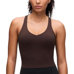 imageCRZ YOGA Butterluxe V Neck Crop Tank Tops for Women  Racerback Wireless Padded Yoga Longline Sports BraHot Fudge Brown