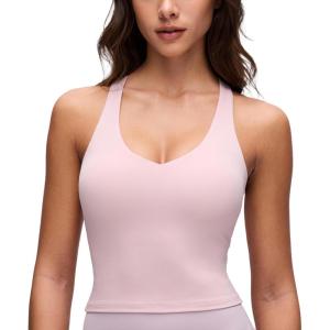 imageCRZ YOGA Butterluxe V Neck Crop Tank Tops for Women  Racerback Wireless Padded Yoga Longline Sports BraPink Haze